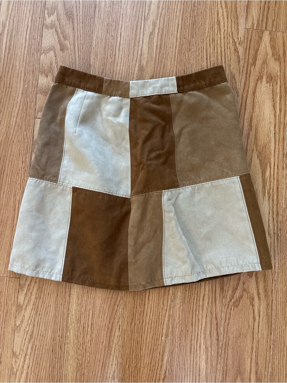 Hollister Two-Tone Brown and Cream Patchwork Mini Skirt